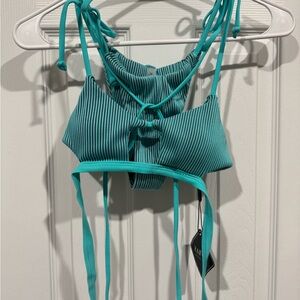 Zaful Teal Ribbed Cutout Bikini